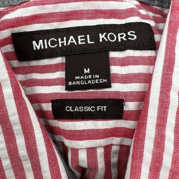 NWT Michael Kors White Crimson Striped Button Up Collared Shirt Size M Men's - Picture 2 of 9